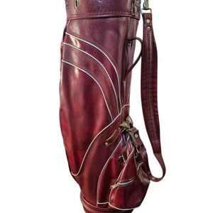 Vintage MacGregor Deep Wine Red Leather Golf Cart Bag w/ Carry Strap & Rain Hood